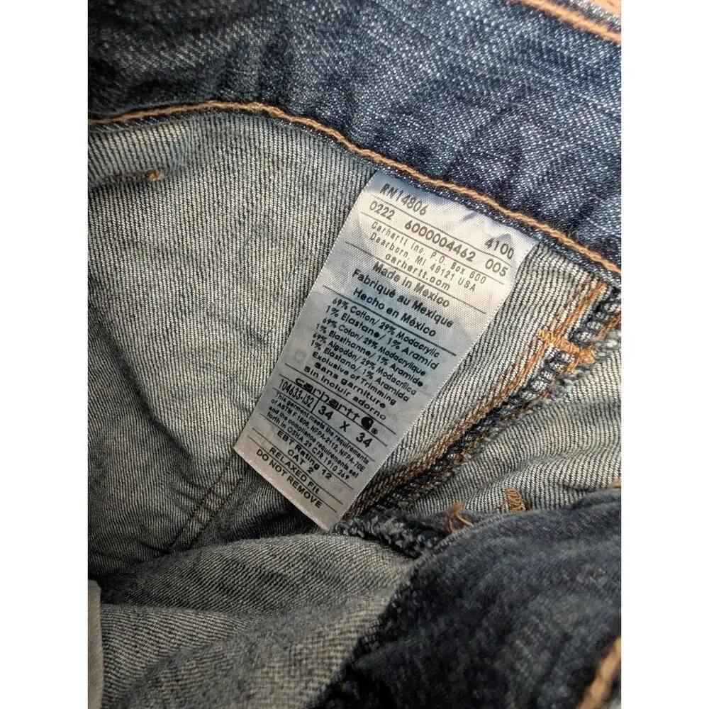Carhartt Jeans Mens 34x34 Blue Denim Flame Resistant Relaxed Fit Rugged Flex NWT